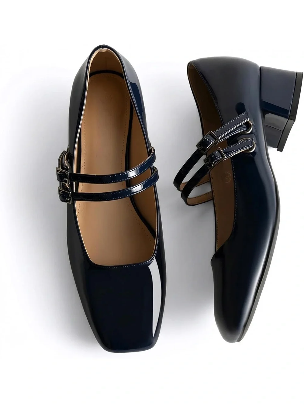 NWT GotSoft Navy Mary Jane Low Heels Double Strap Ballet Square Toe Pumps